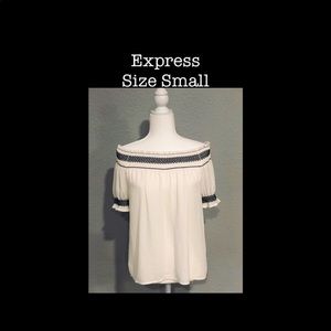 Express • White + Navy Blue Blouson Top • Small